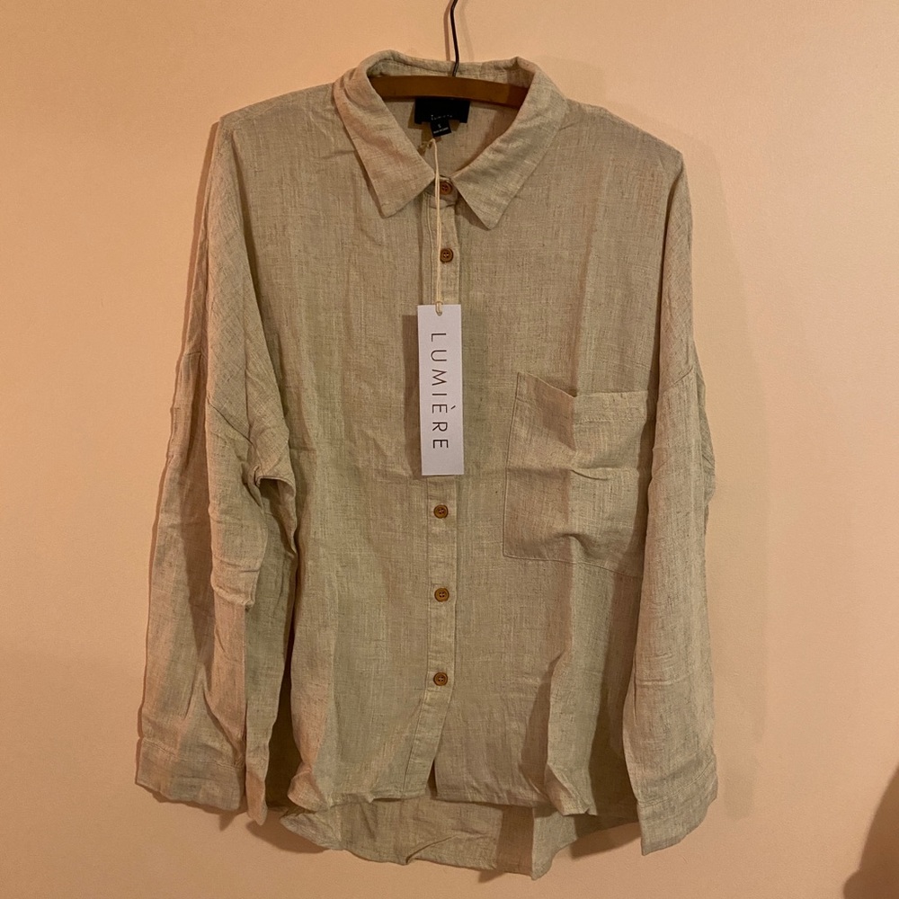 NWT tan linen button down